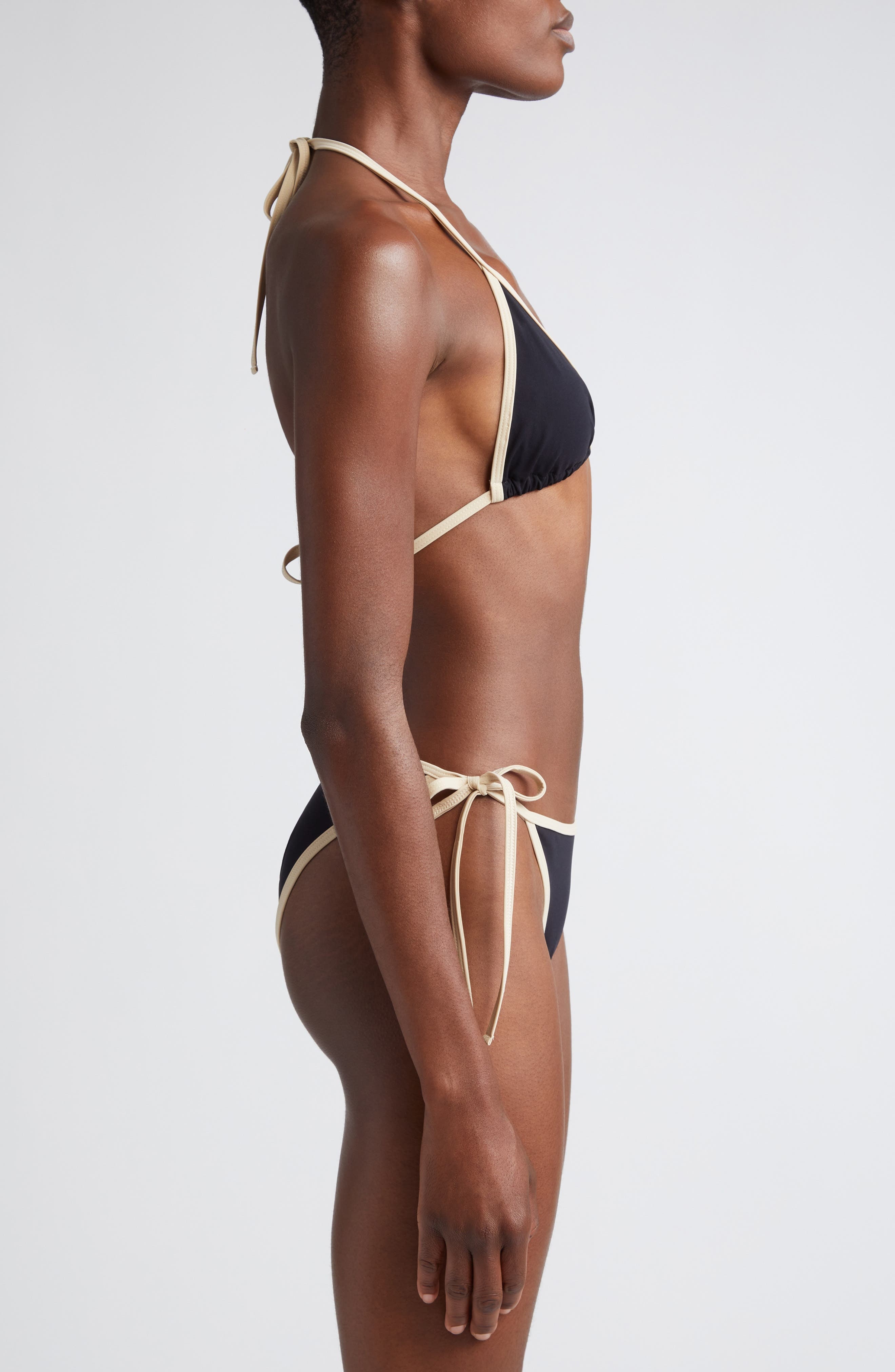 TOTEME Stripe Edge Side Tie Bikini Bottoms in Black at Nordstrom - 9