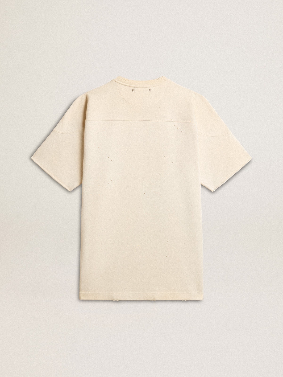 Men's cotton T-shirt in vintage white with raw edge on the front - 3