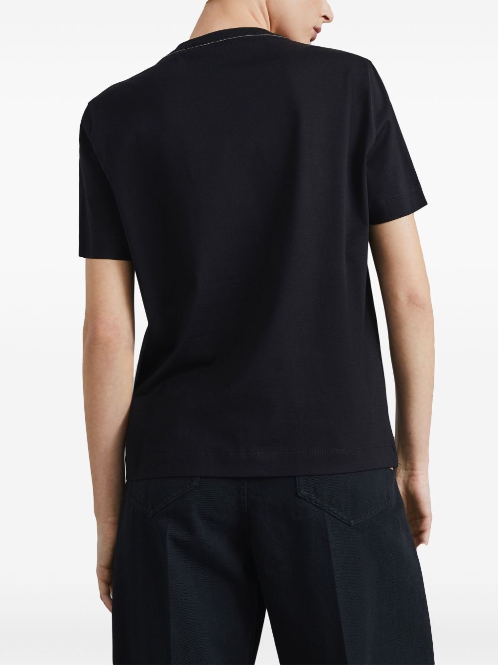 Monili-trim cotton T-shirt - 4
