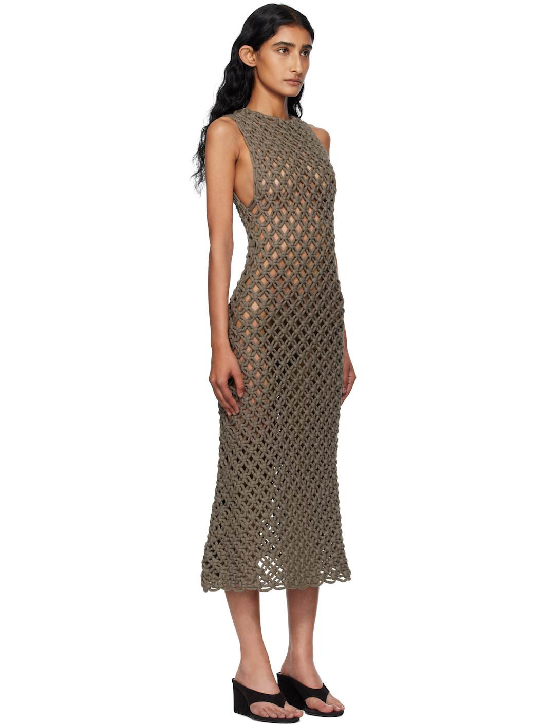Taupe Hand Knotted Midi Dress - 2