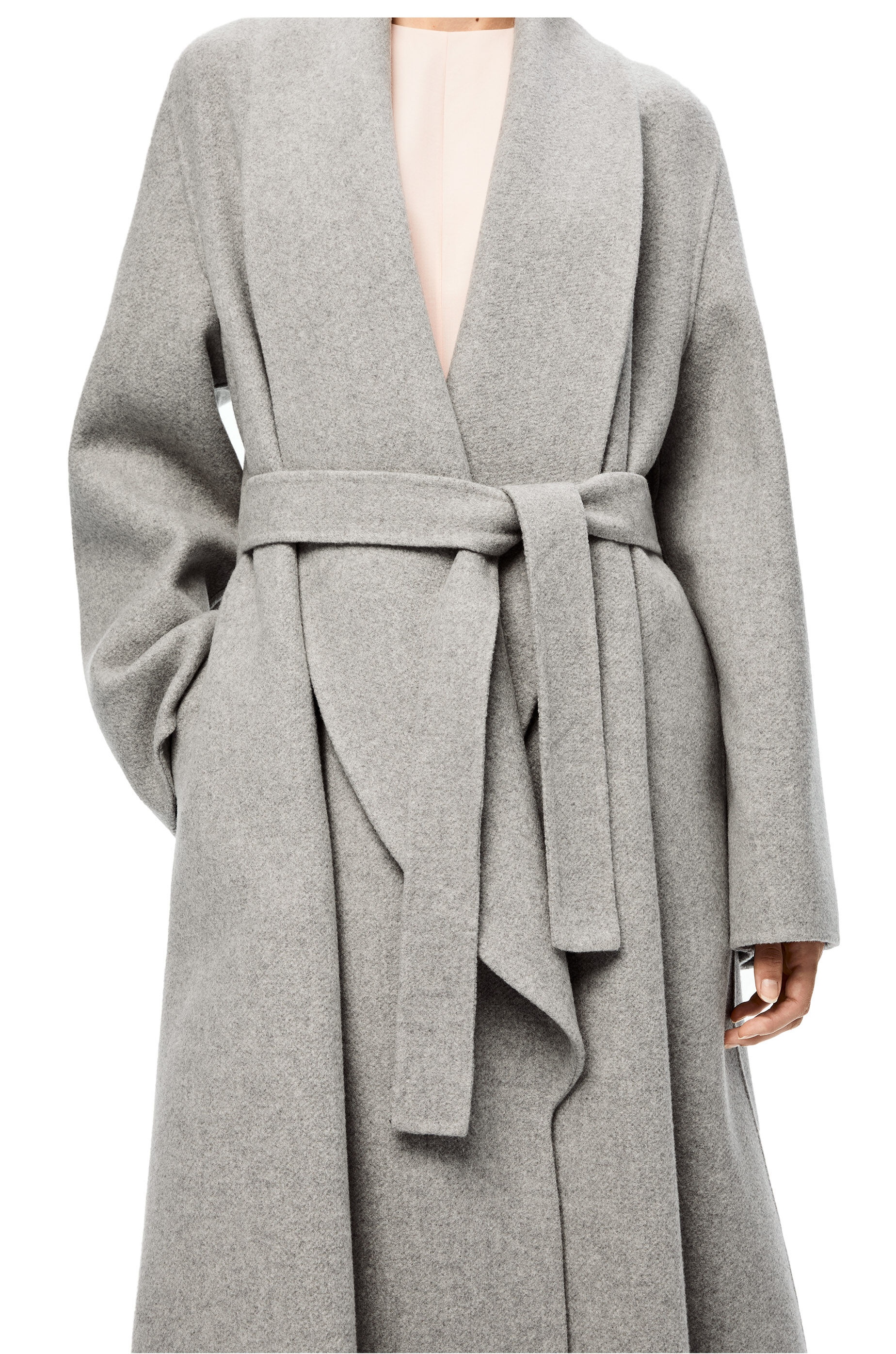 Shawl collar wrap coat in wool and cashmere - 5