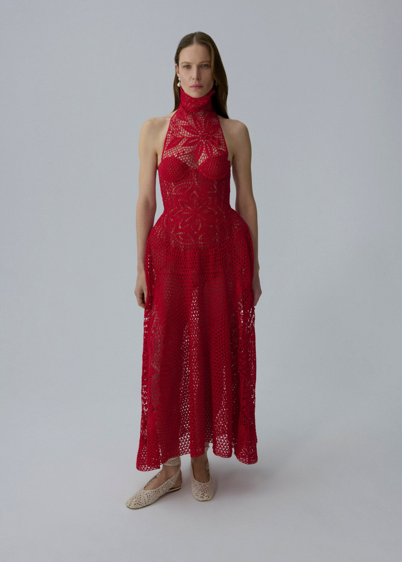 MAGDA BUTRYM Crochet bustier midi dress in red outlook