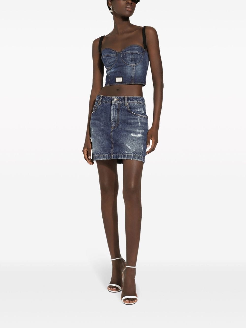 distressed-finish denim miniskirt - 2