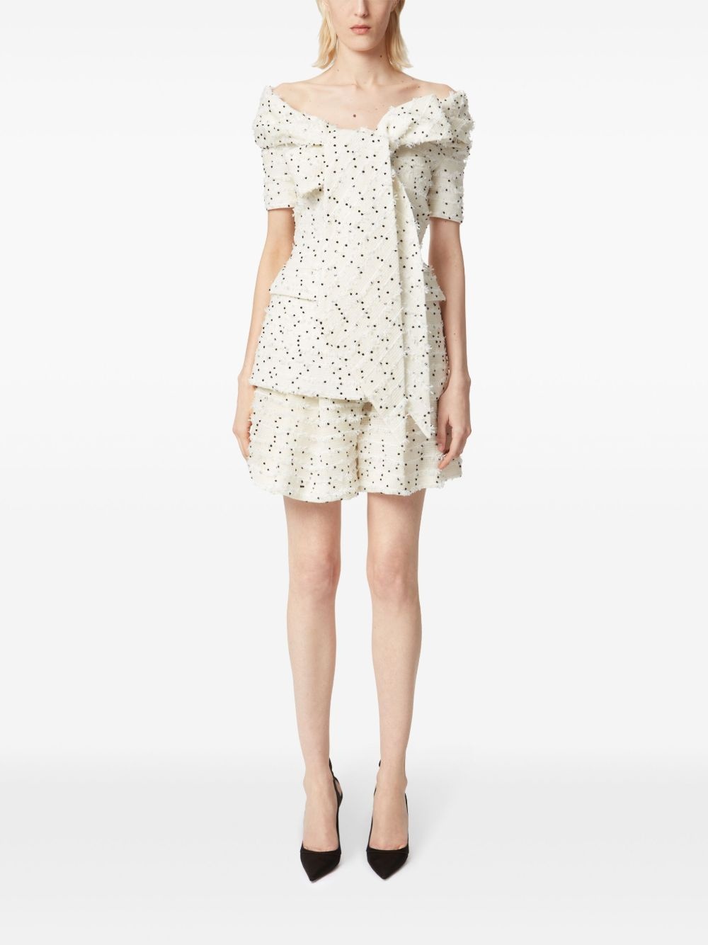 off-shoulder tweed jacket - 2