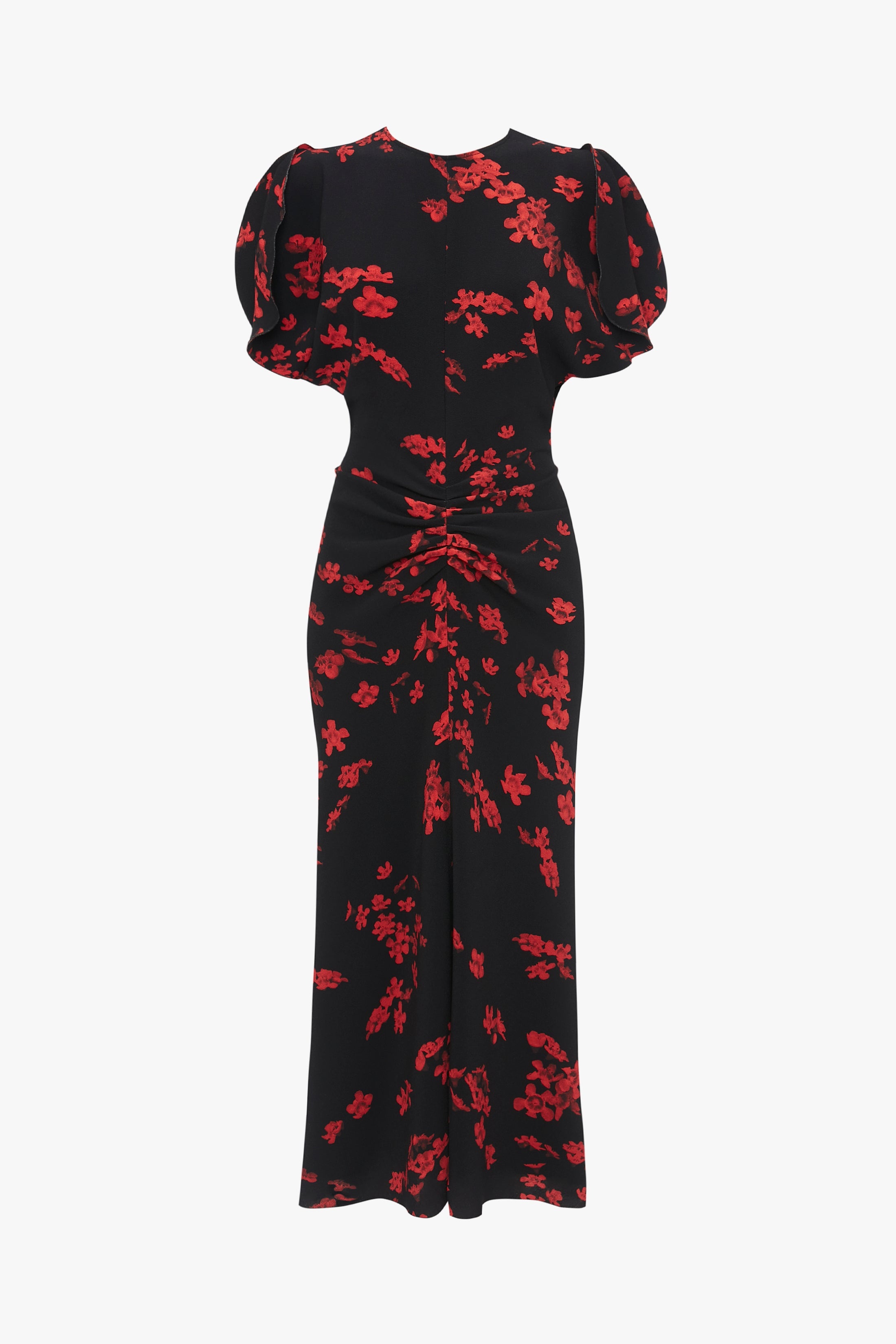 Gathered Waist Midi Dress In Sci-Fi Black Floral - 1