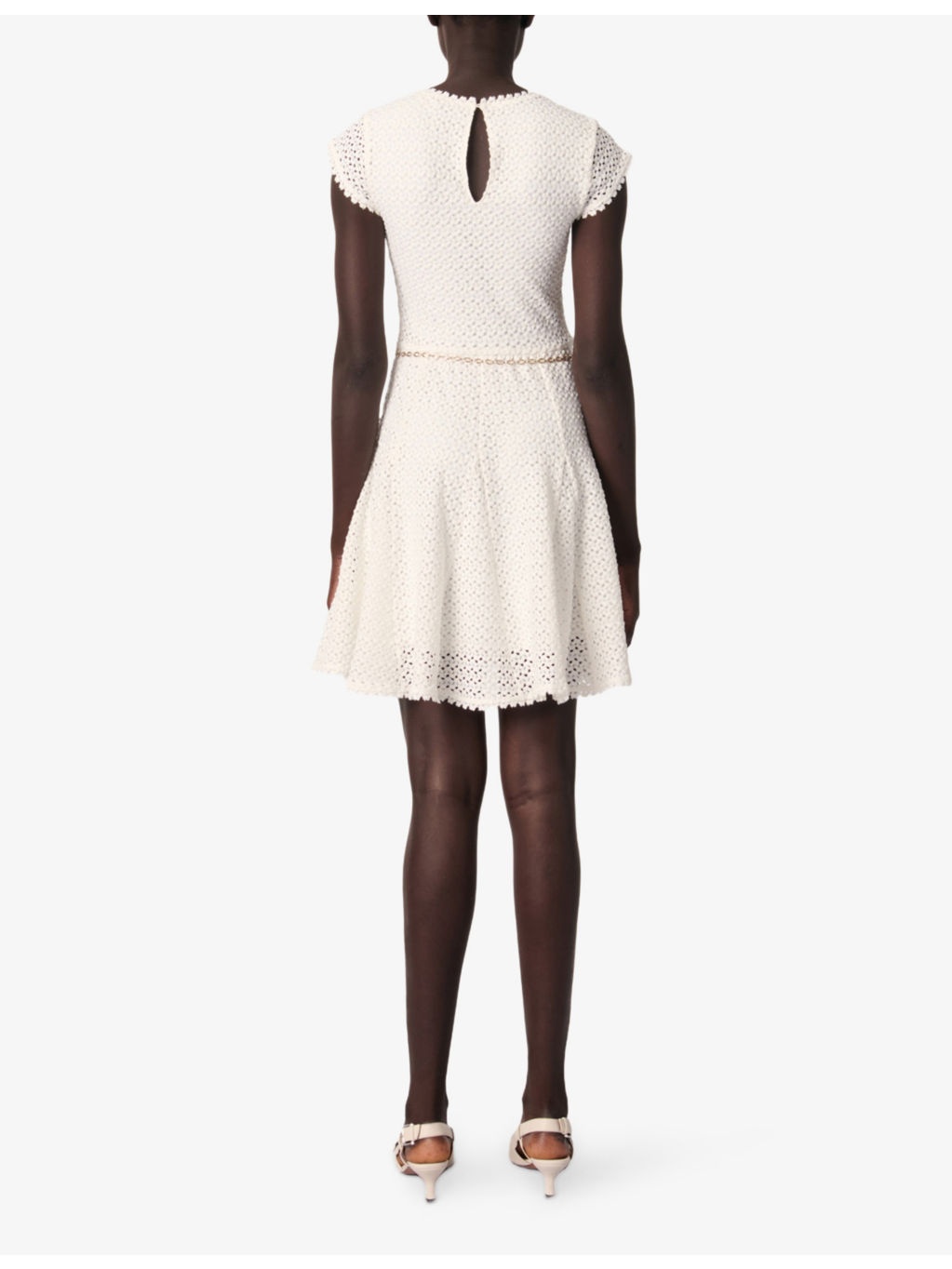 Chain-Belt Short-Sleeve Crochet Knitted Mini Dress - 4