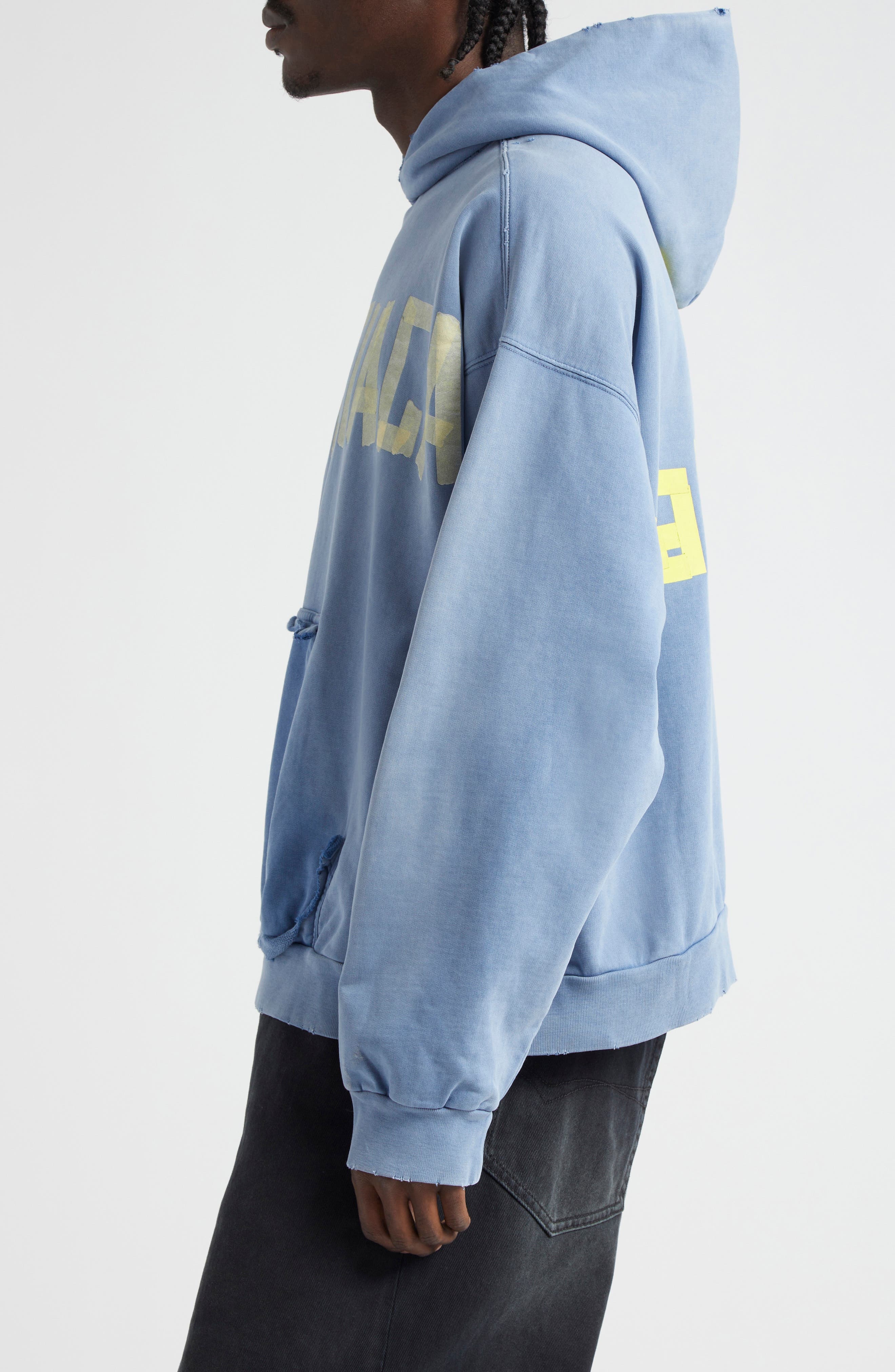 Tape Logo Distressed Cotton Hoodie - 3