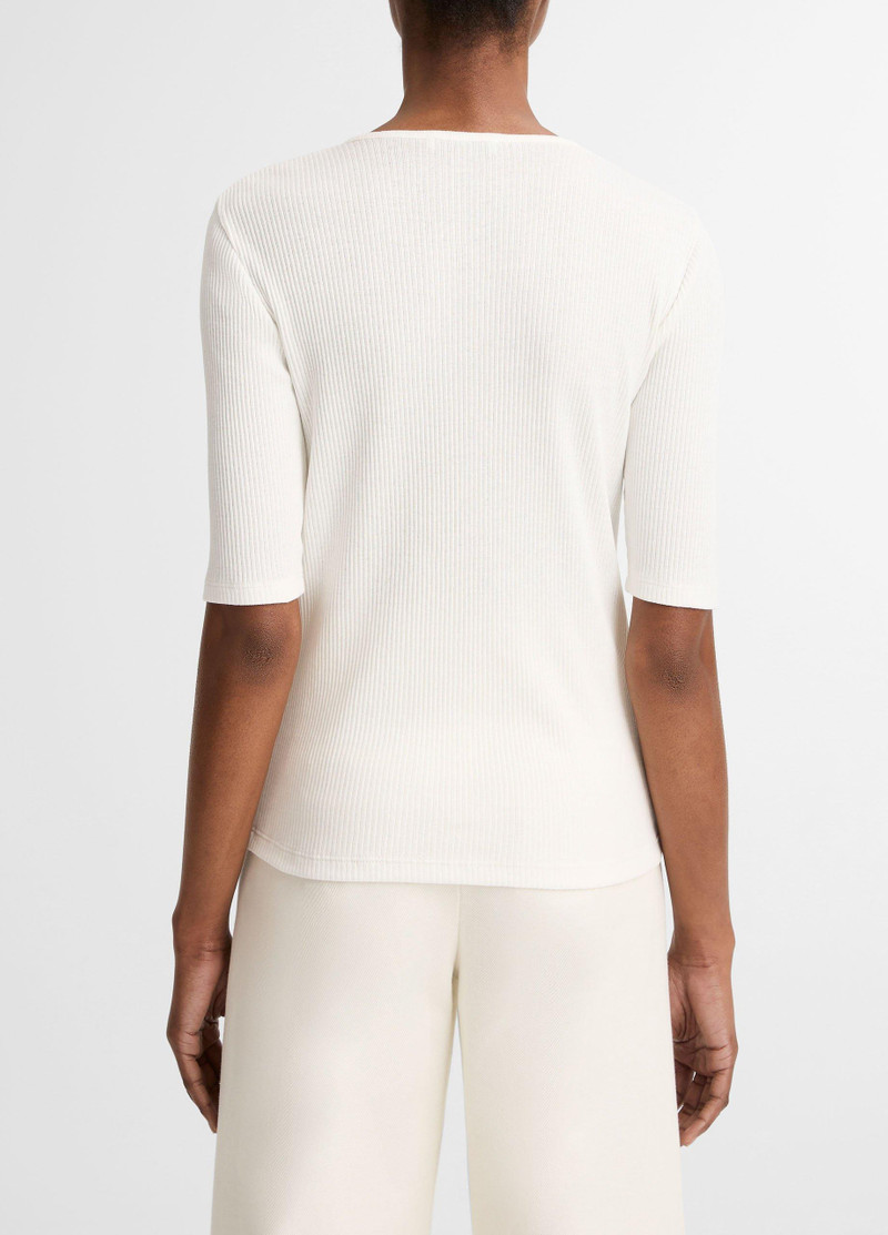 Vince Ribbed Pima Cotton Elbow-Sleeve Henley outlook