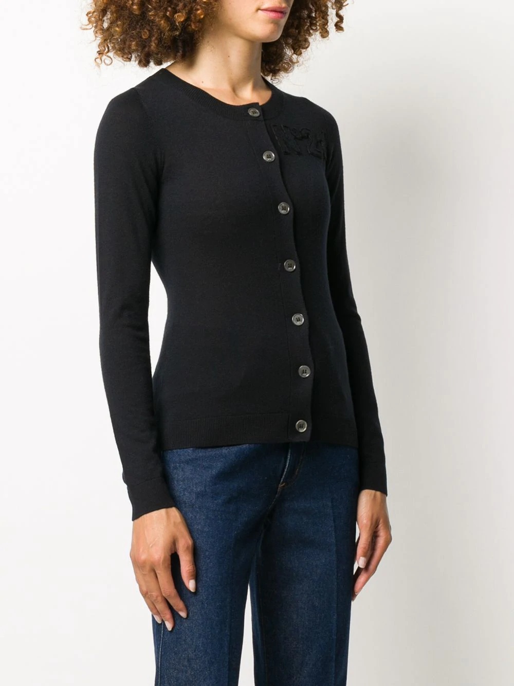 logo-embroidered round-neck cardigan - 3