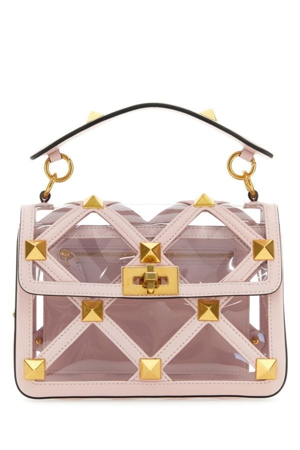 Valentino Garavani Woman Pastel Pink Polymeric Material And Leather Medium Roman Stud Handbag - 1