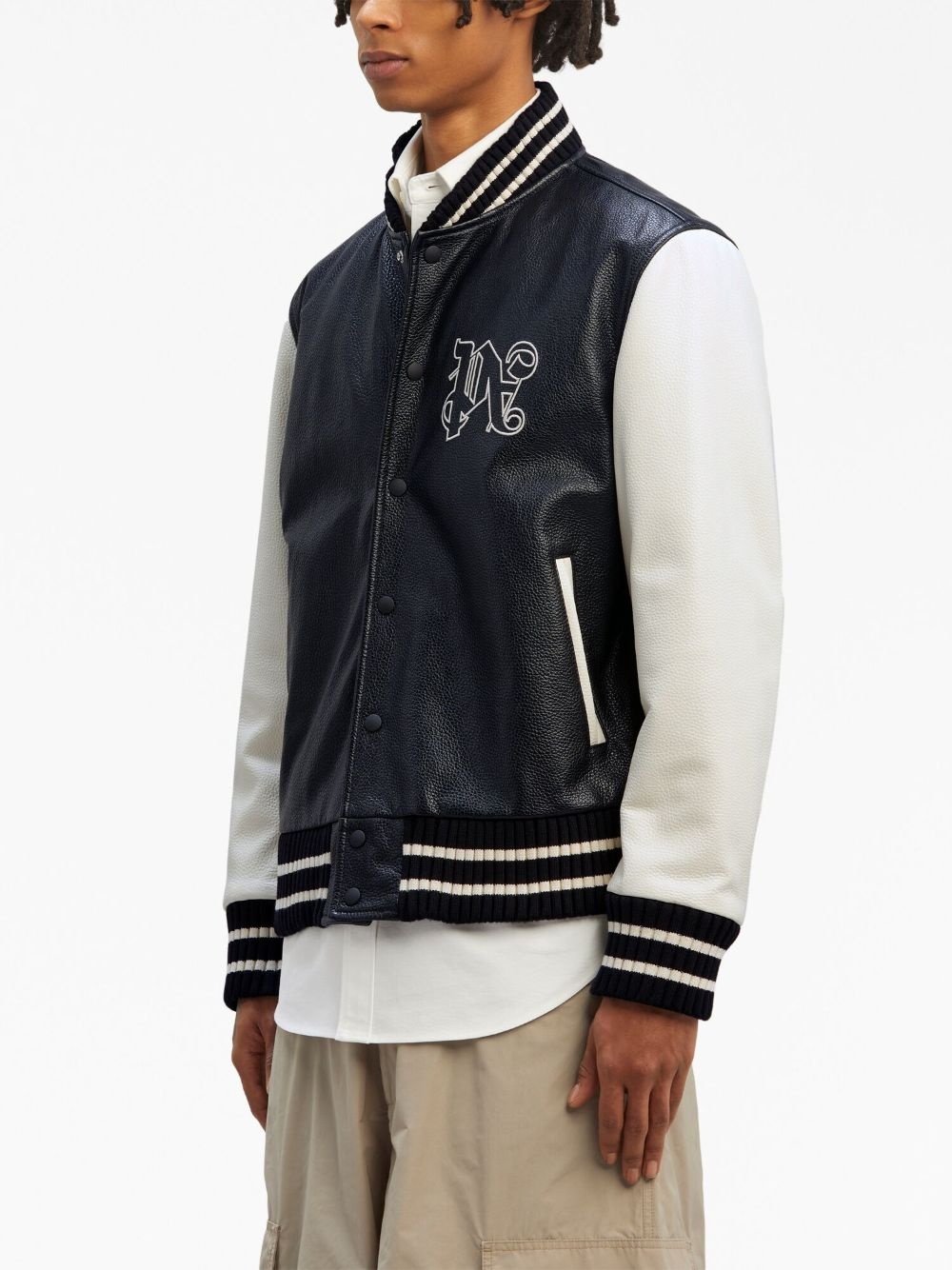 monogram-print leather varsity jacket - 4