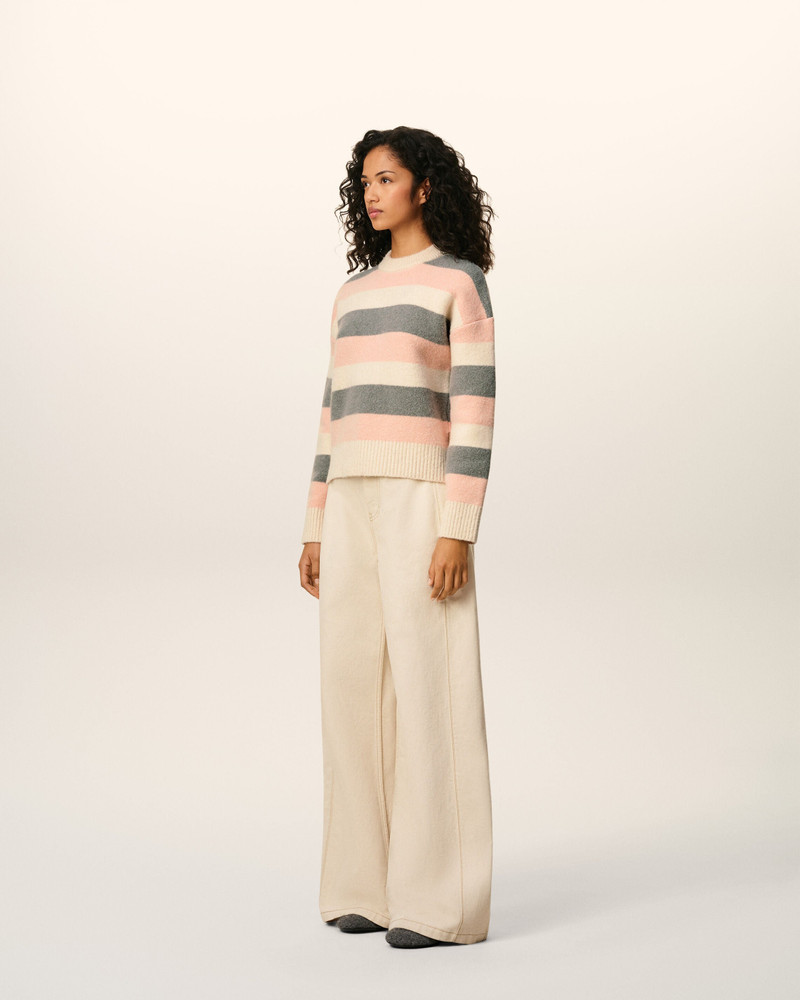 GREY ALPACA STRIPED CREWNECK SWEATER 6