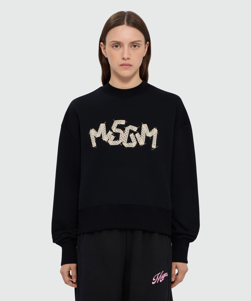 MSGM Black cotton sweatshirt with MSGM embroidery on the front outlook