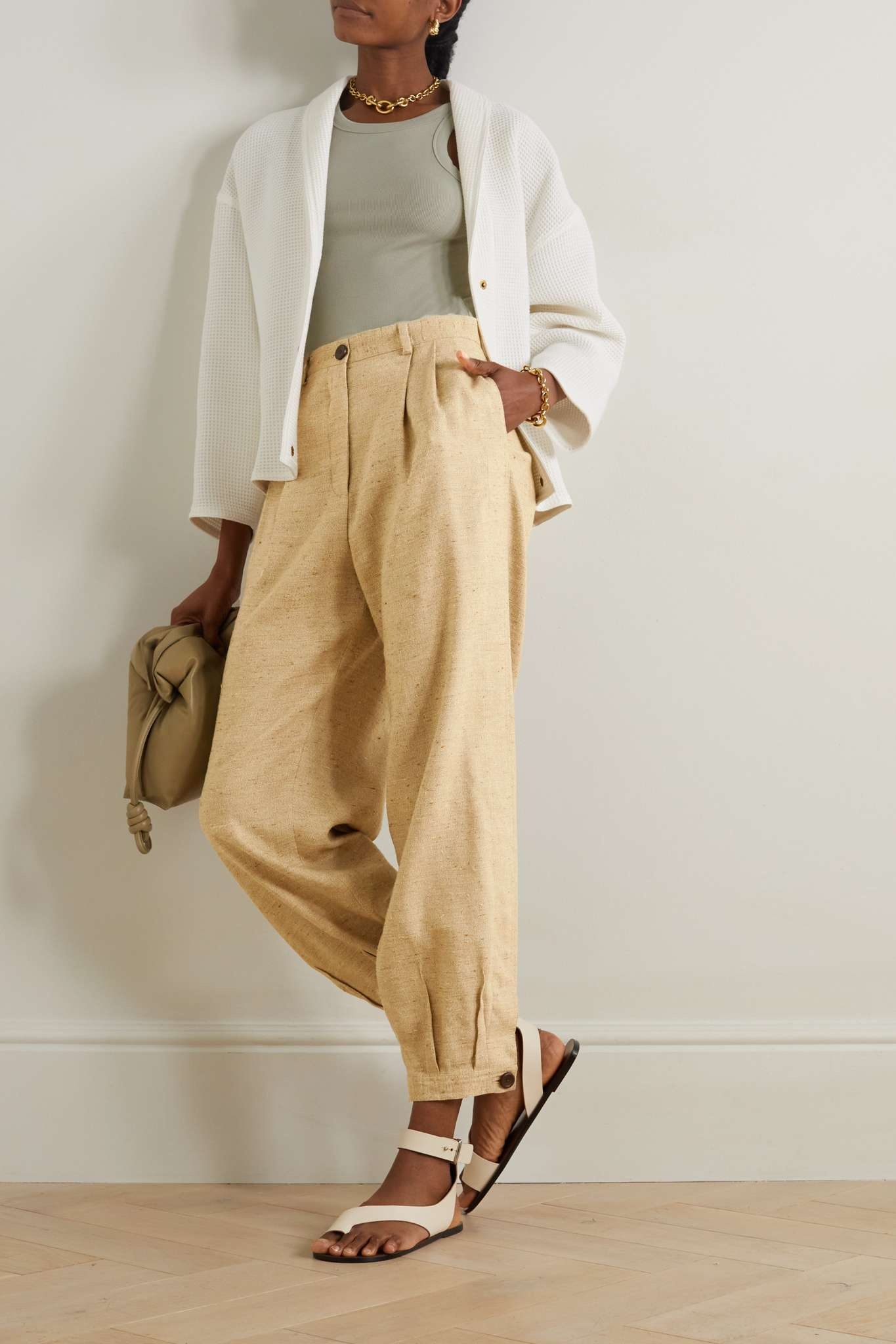Phyllis pleated linen, cashmere and silk-blend tweed tapered pants - 2