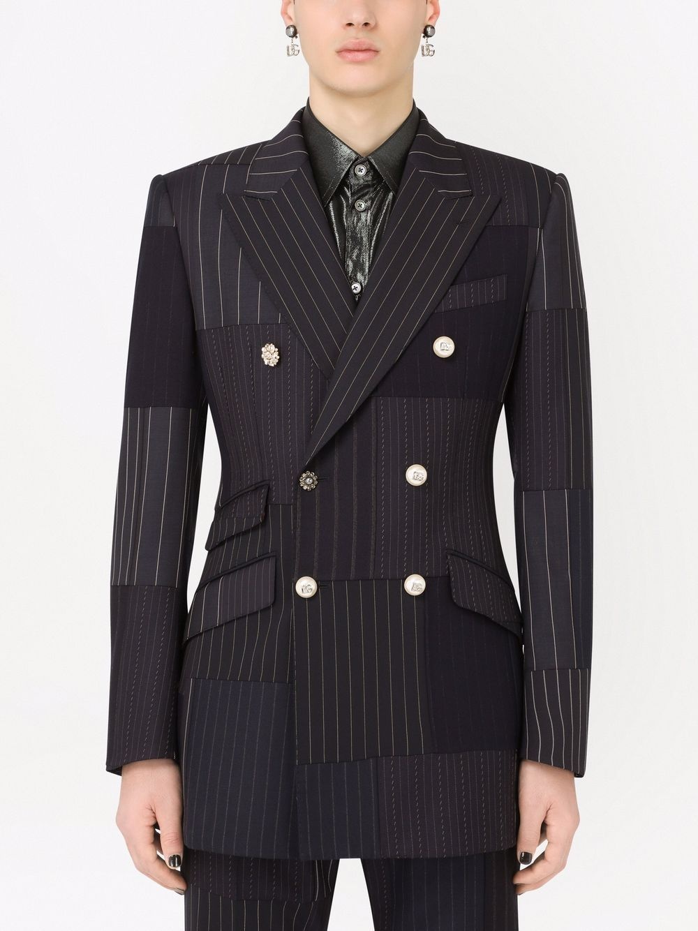 double-breasted patchwork suit jacket - 3