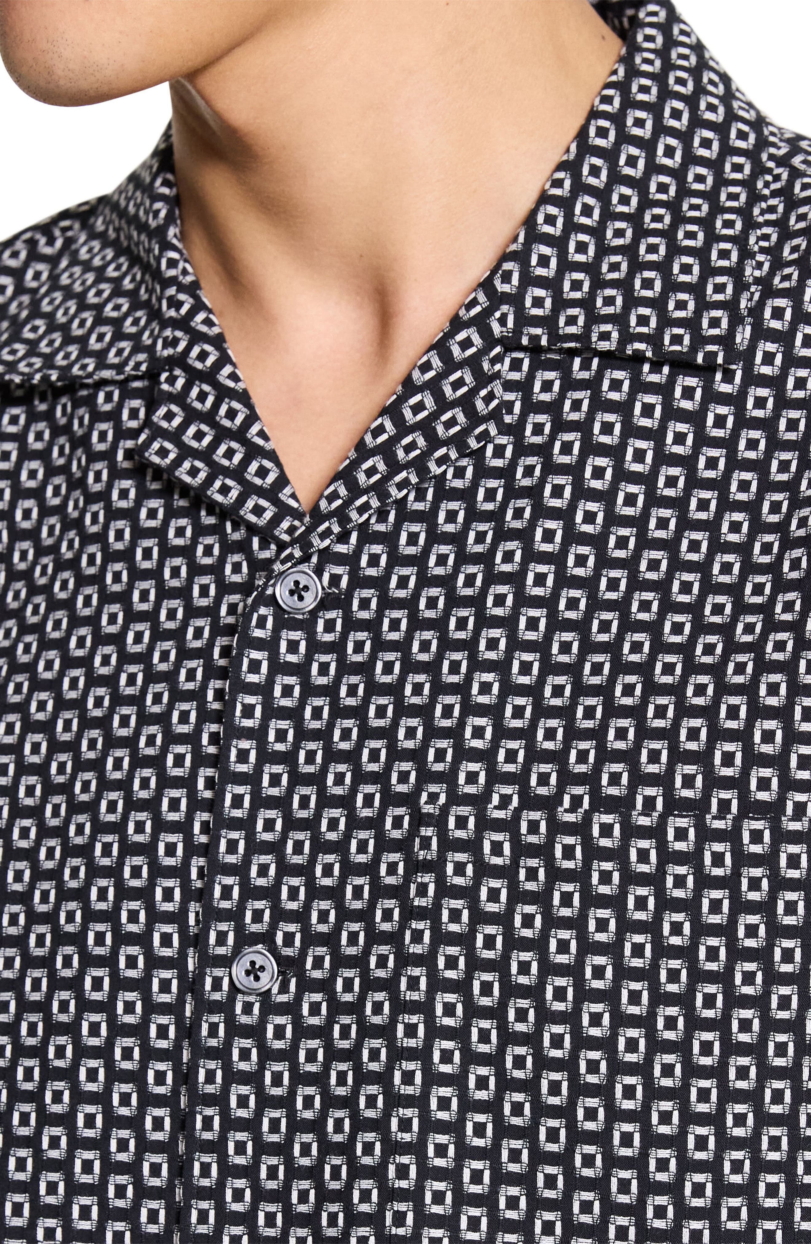Theory Noll Gemometric Cotton Camp Shirt in Black/White at Nordstrom - 2