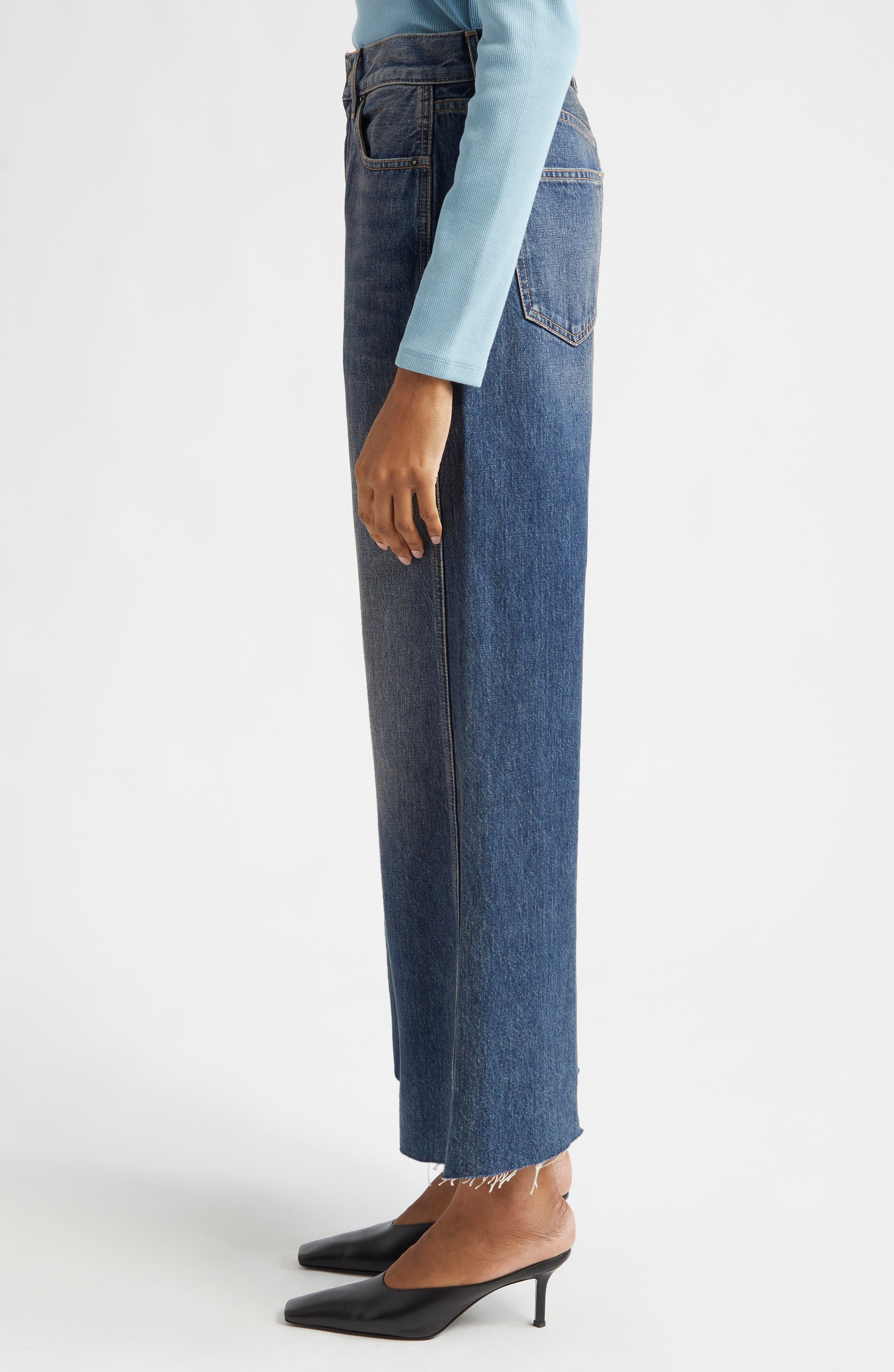 Veronica Beard Taylor Raw Hem High Waist Ankle Wide Leg Jeans in Equinox Blue at Nordstrom - 4