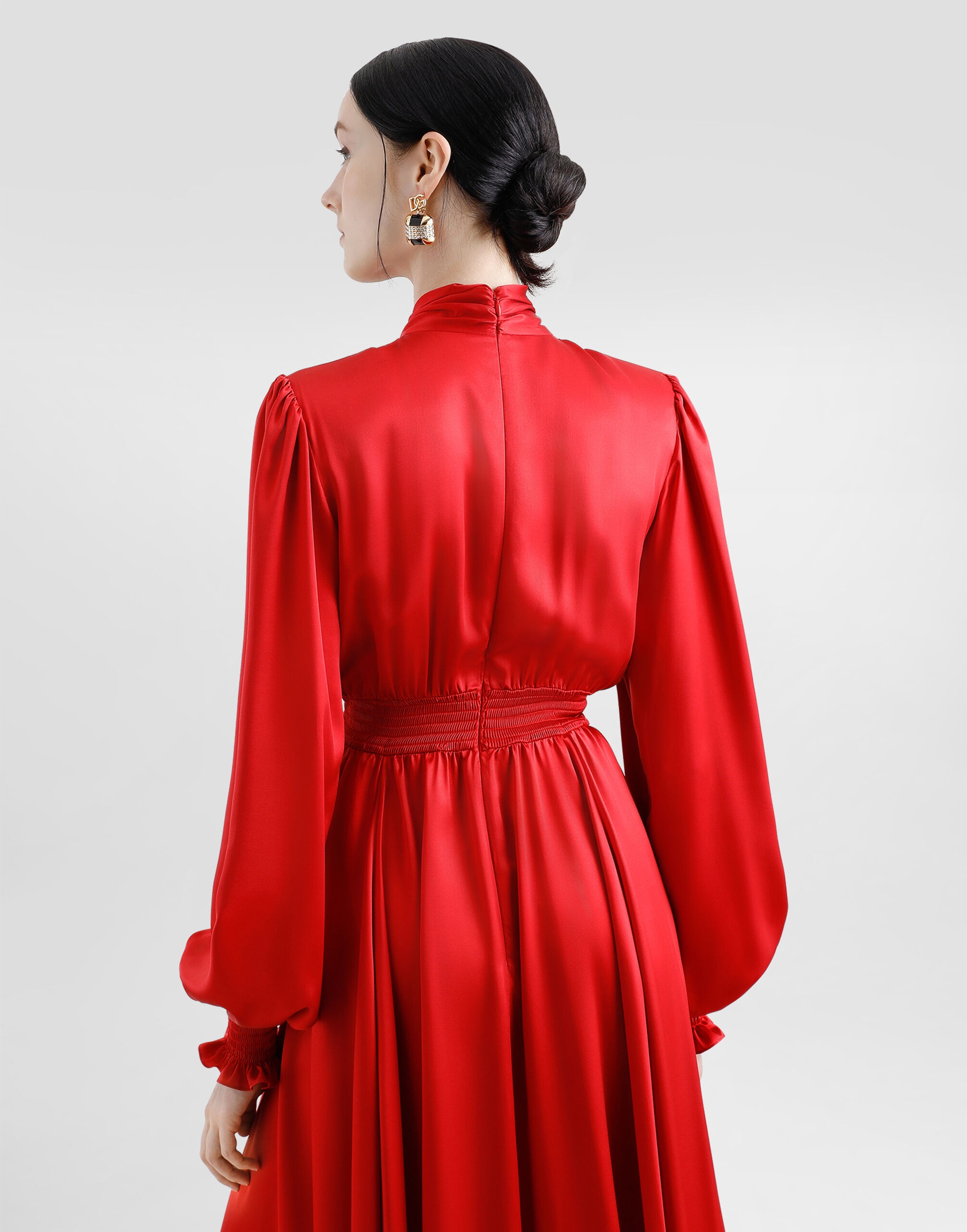 Silk satin shirt dress with pussy-bow - 6