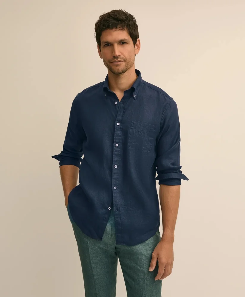 Washed Cotton Seersucker Button-Down Collar Sport Shirt - 1