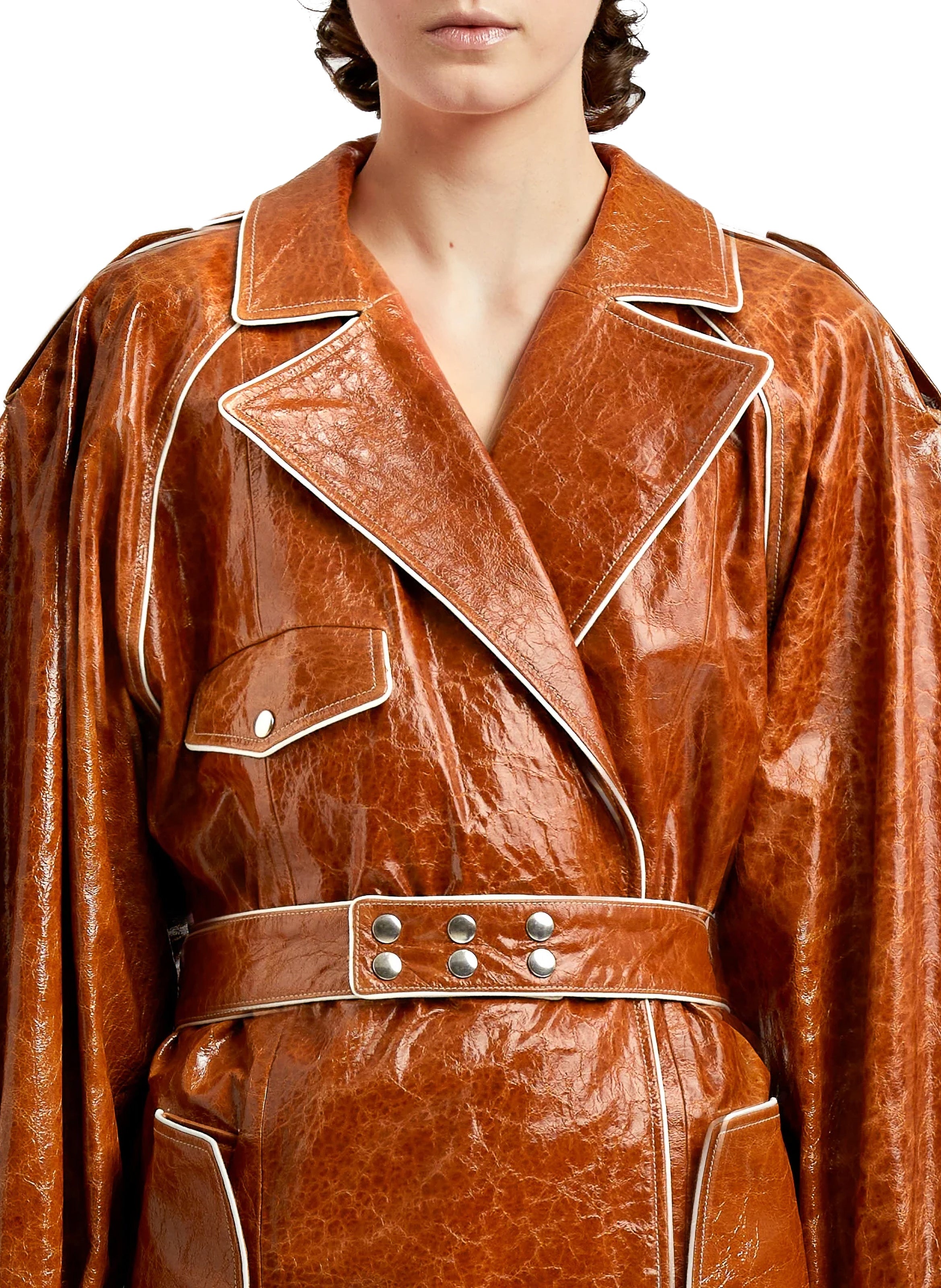 Leather Trench Coat Camel - 2
