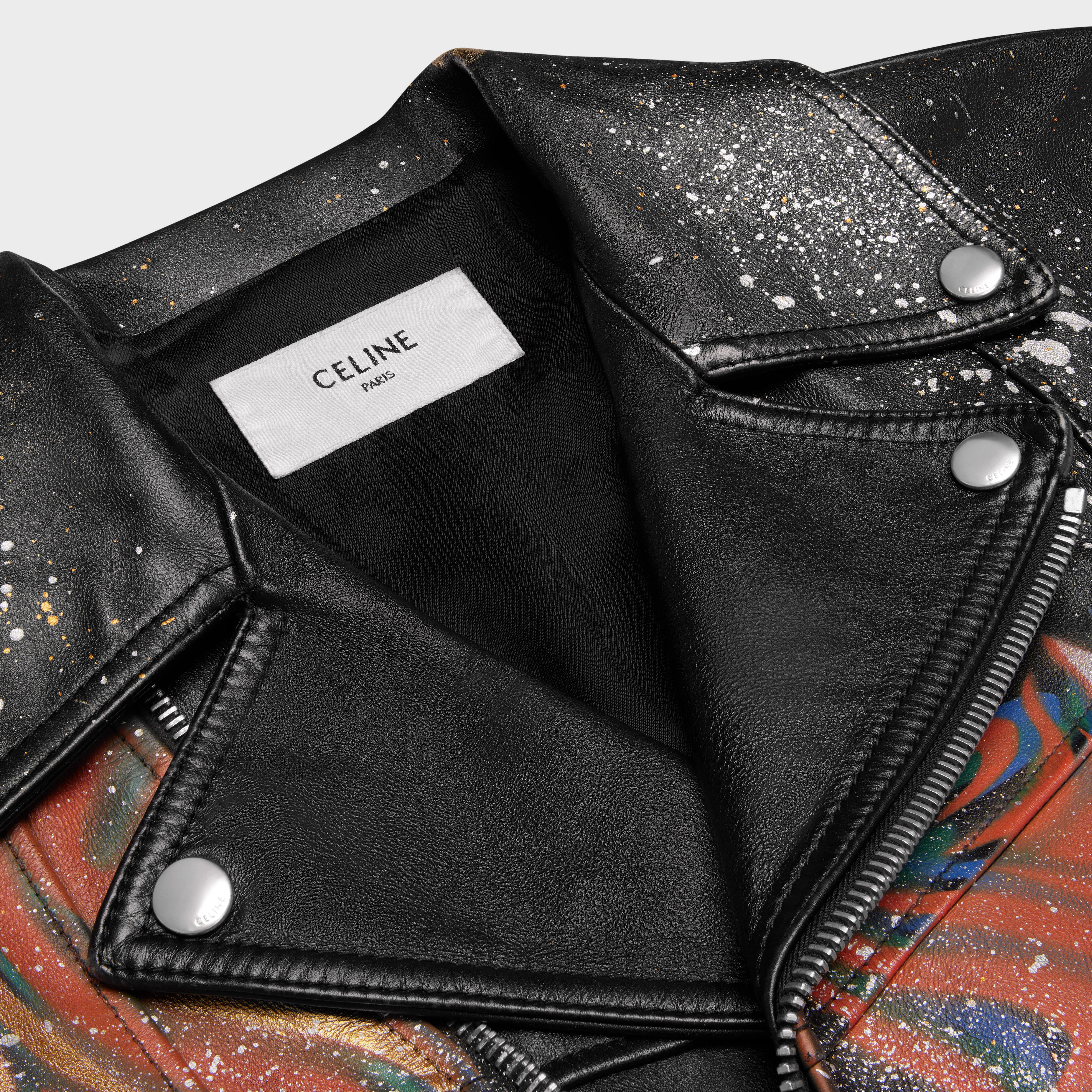 hand-painted biker jacket in calfskin - 3