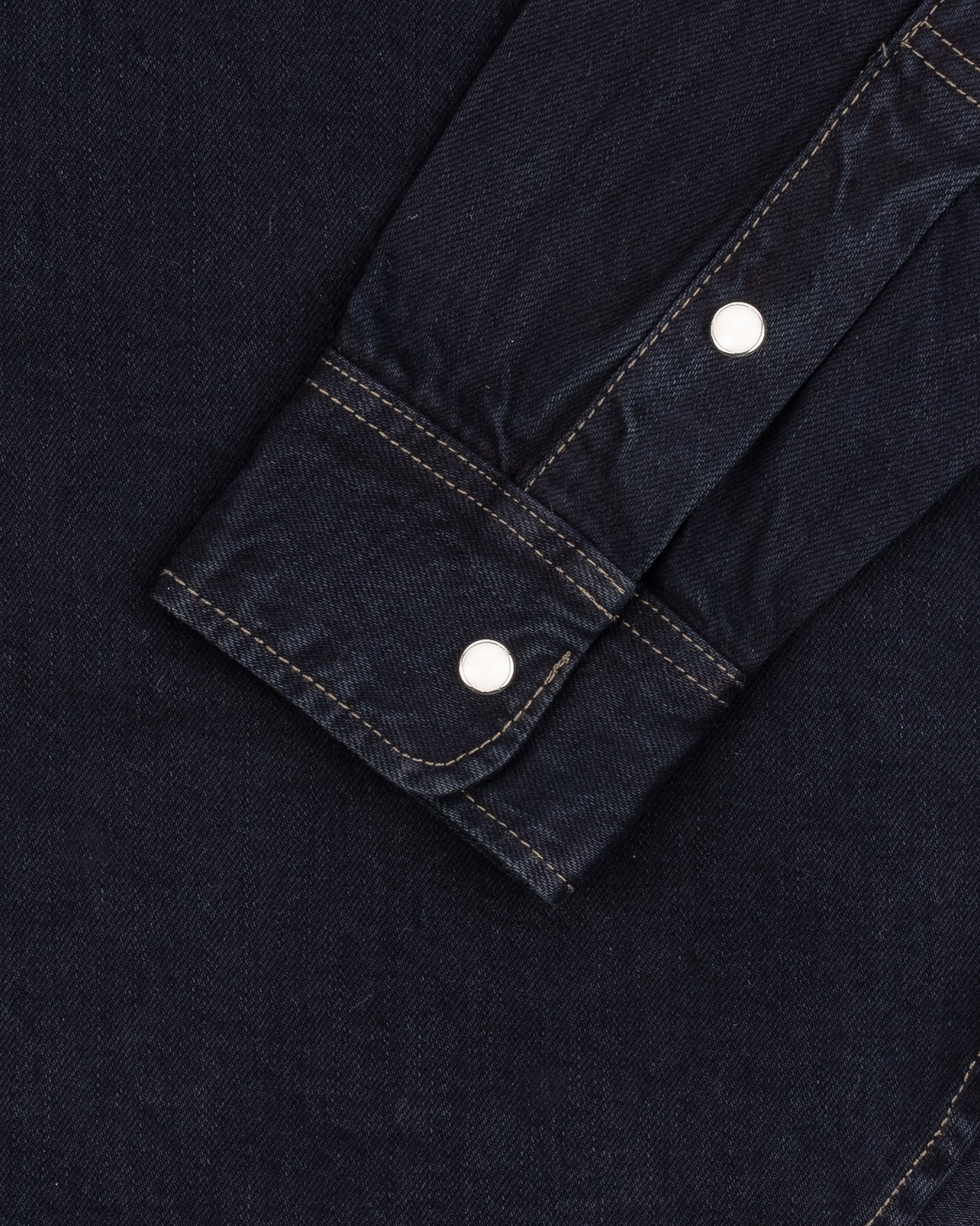 IHSH-326-OD 12oz Selvedge Denim Work Shirt With Snaps - Indigo Overdyed Black - 15