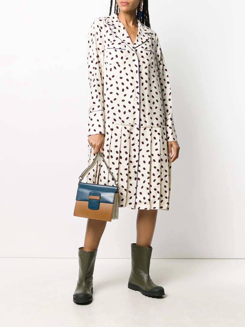 dotted contrast-trim shirt dress - 2