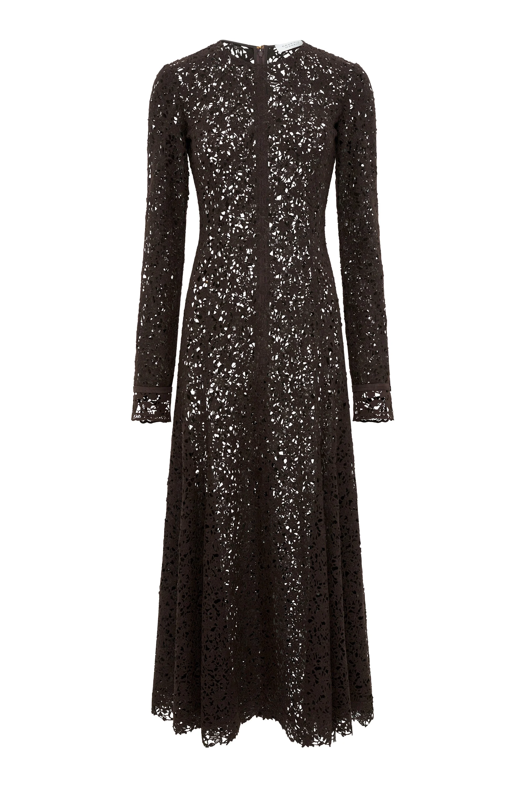 Mabel Dress in Chocolate Floral Cashmere Lace with Suede Lace Cuffs - 1