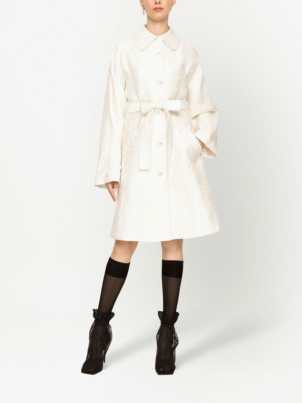 jacquard belted trench coat - 3