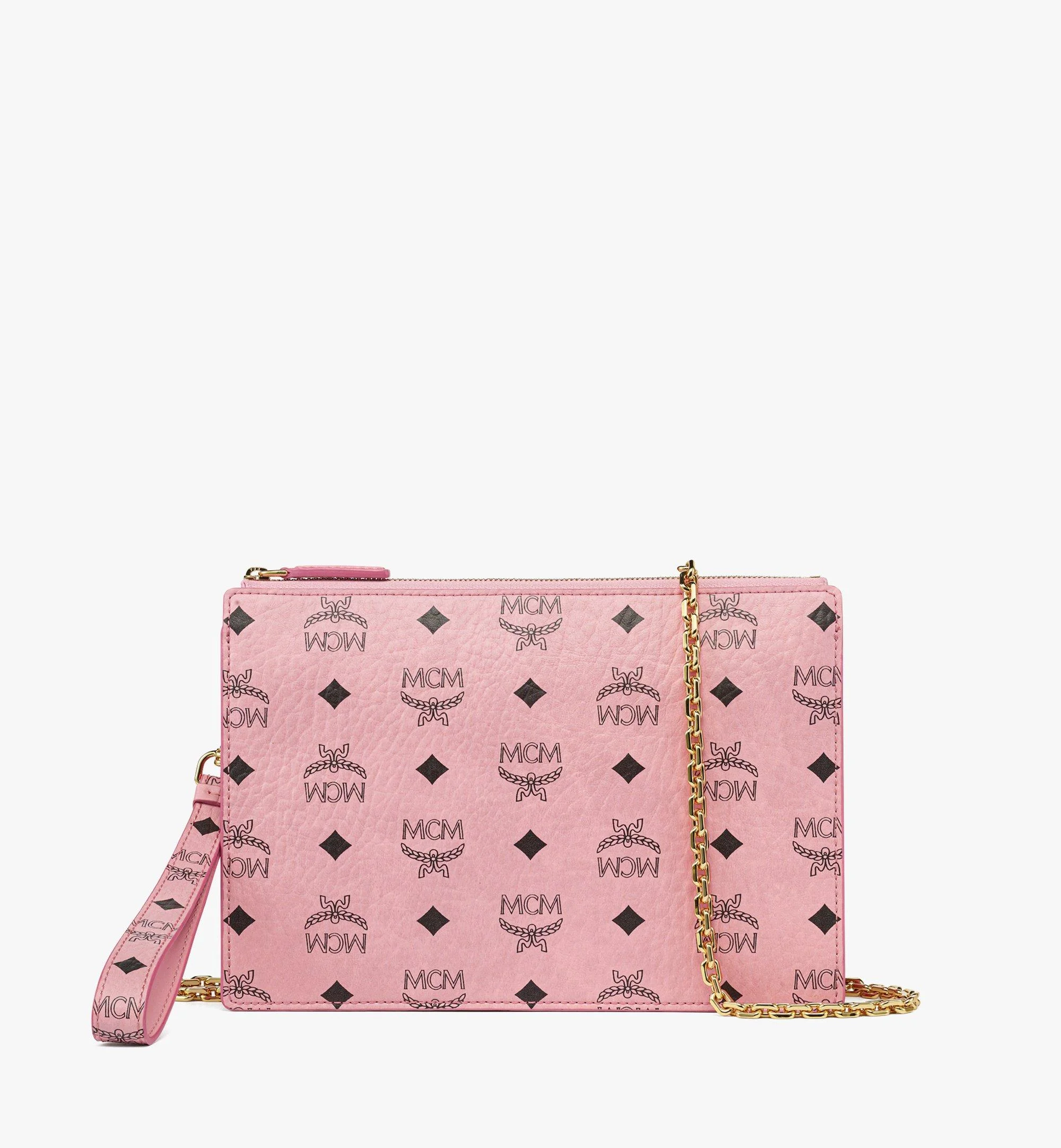 Wristlet Standing Pouch w/ Chain Strap in Visetos - 1