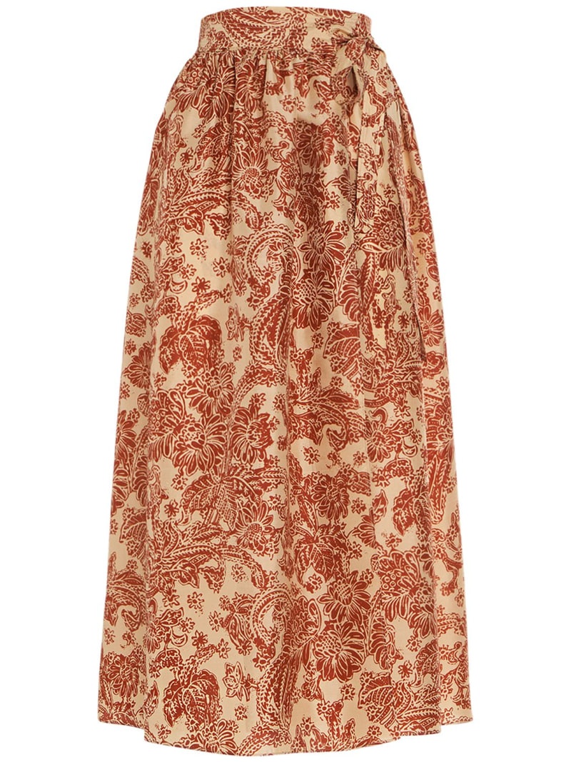 Leah printed silk flared midi skirt - 1