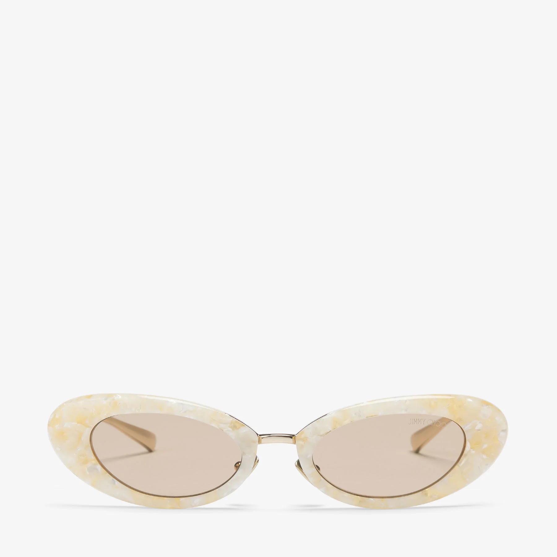 Ivey Shiny Mother-of-Pearl Cat-Eye Sunglasses with Dark Brown Lenses - 1