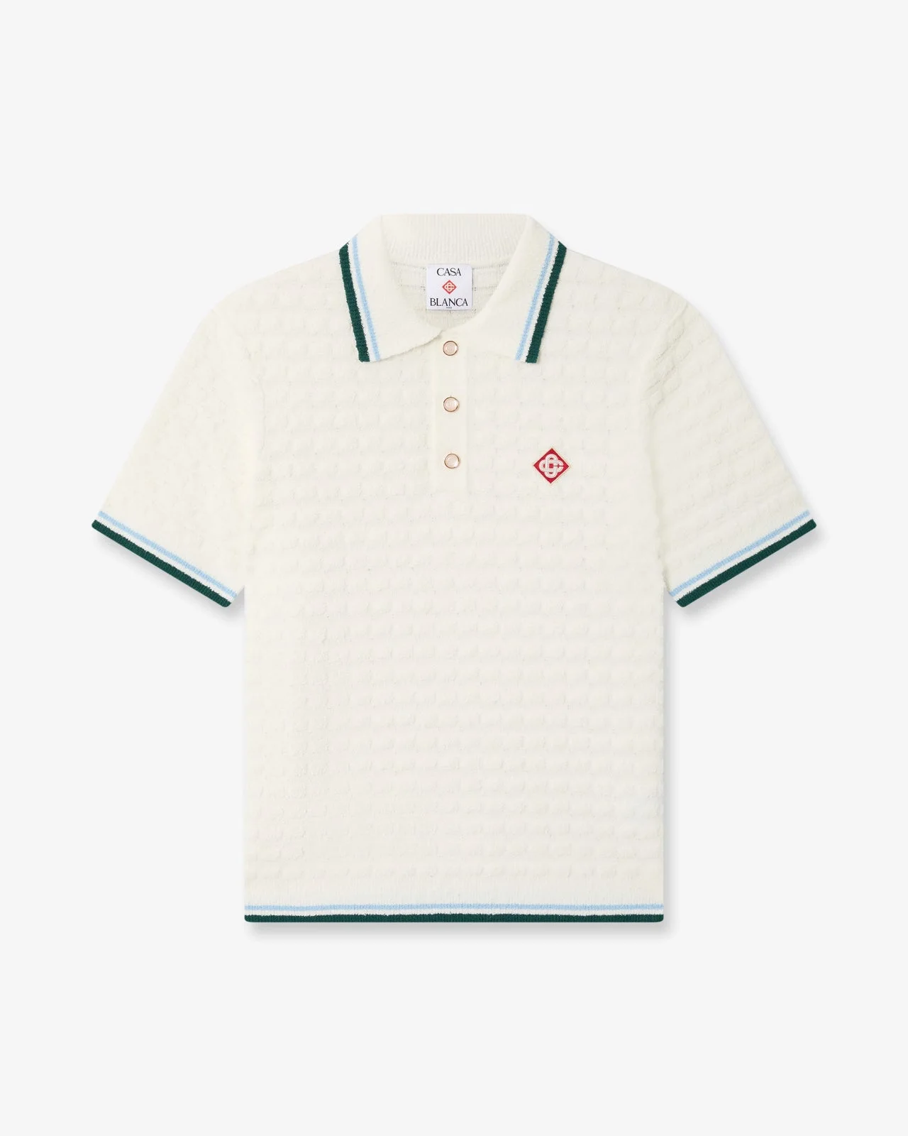 White Boucle Short Sleeve Polo Shirt - 1