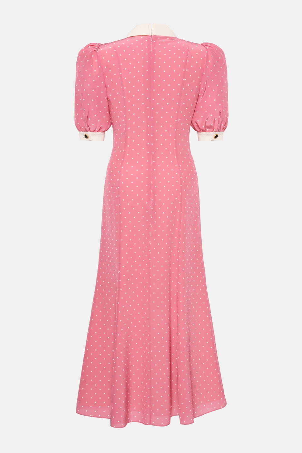 POLKA DOT PRINT SILK DRESS W/ JWL BUTTONS AND BOW - 2