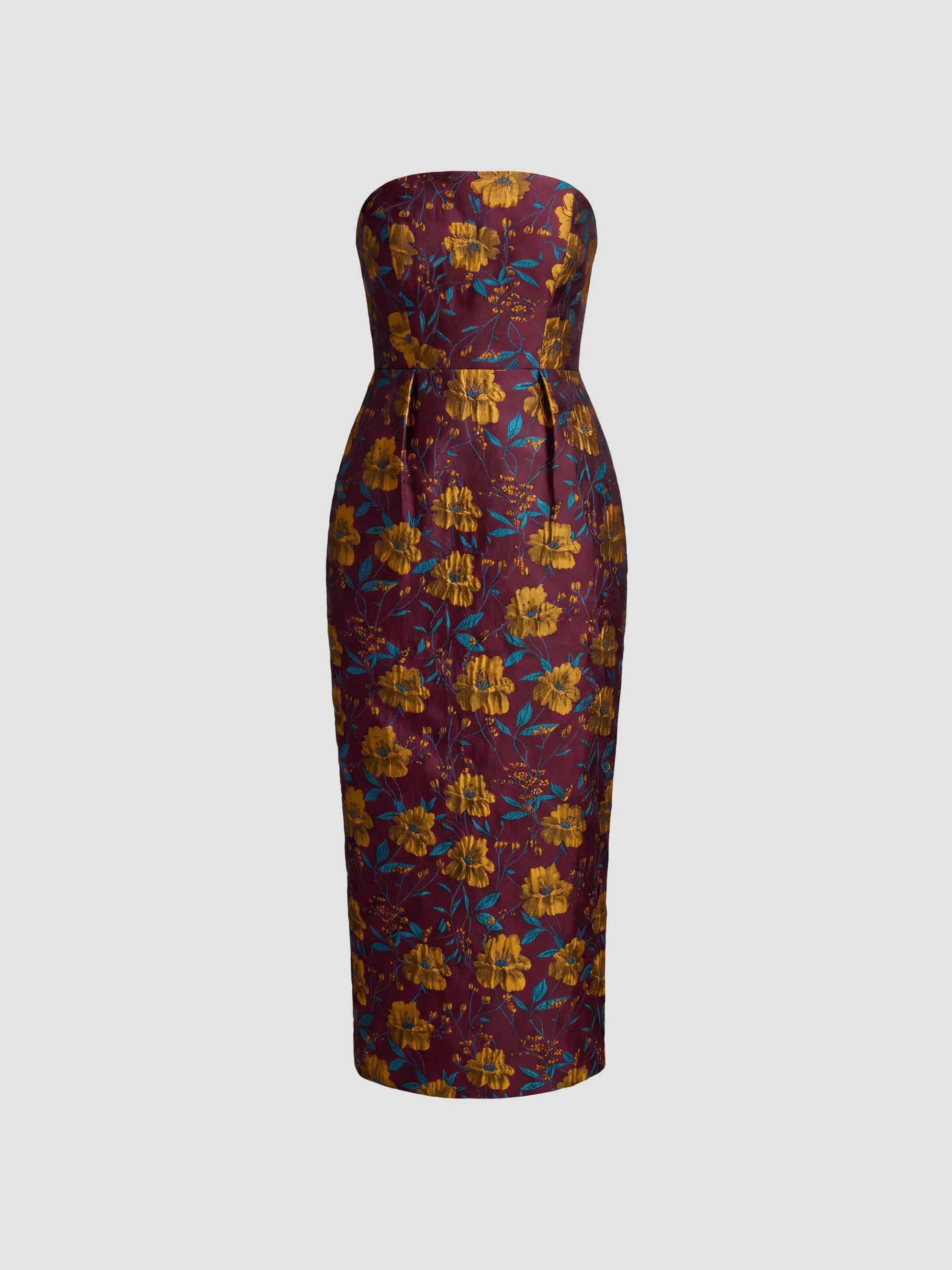Women's Floral Brocade Strapless Midi-Dress - Plum Multi - 1