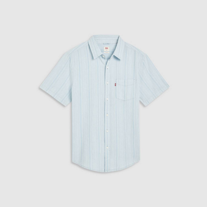 SHORT SLEEVE SUNSET COTTON LINEN ONE POCKET SHIRT 1