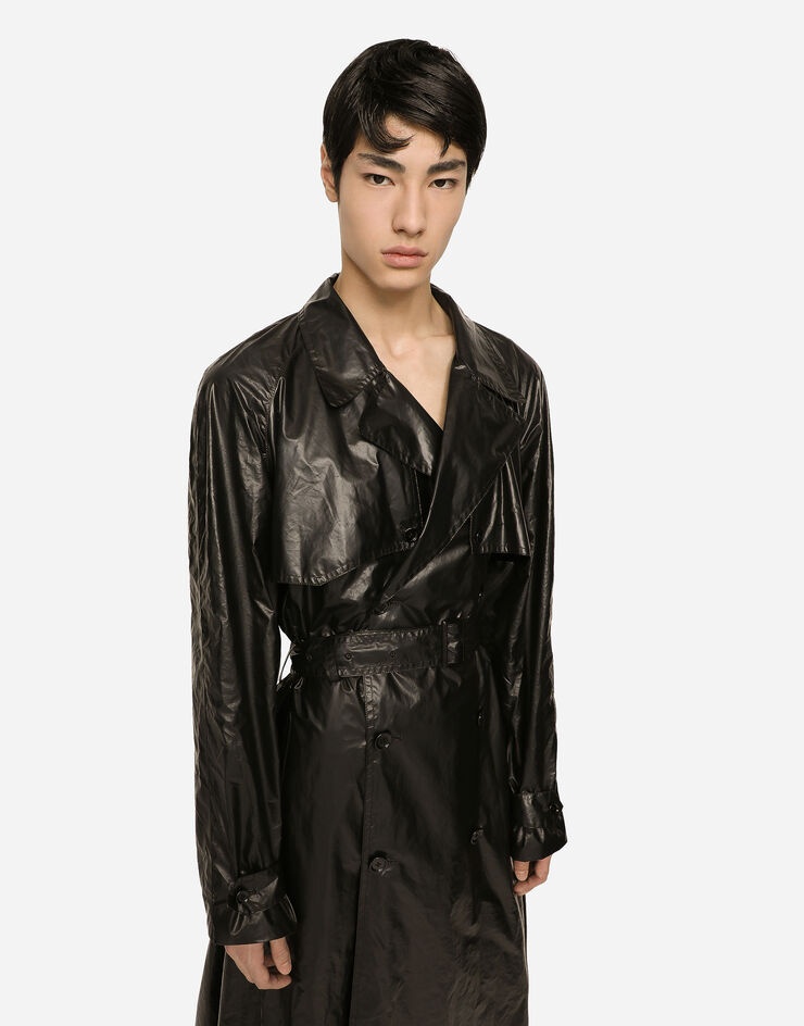 Coated nylon double-breasted trench coat - 5