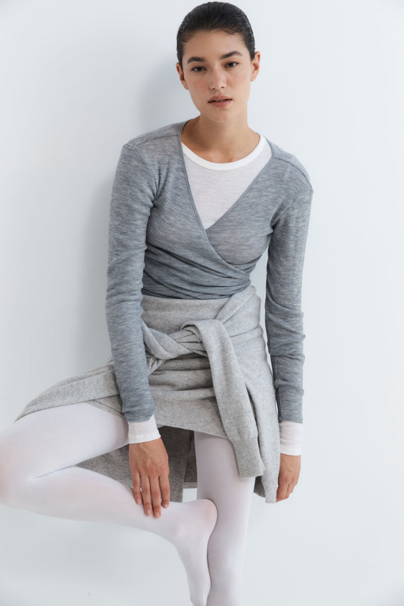 Baby Wool Wrap Top - Grey Marle - 5