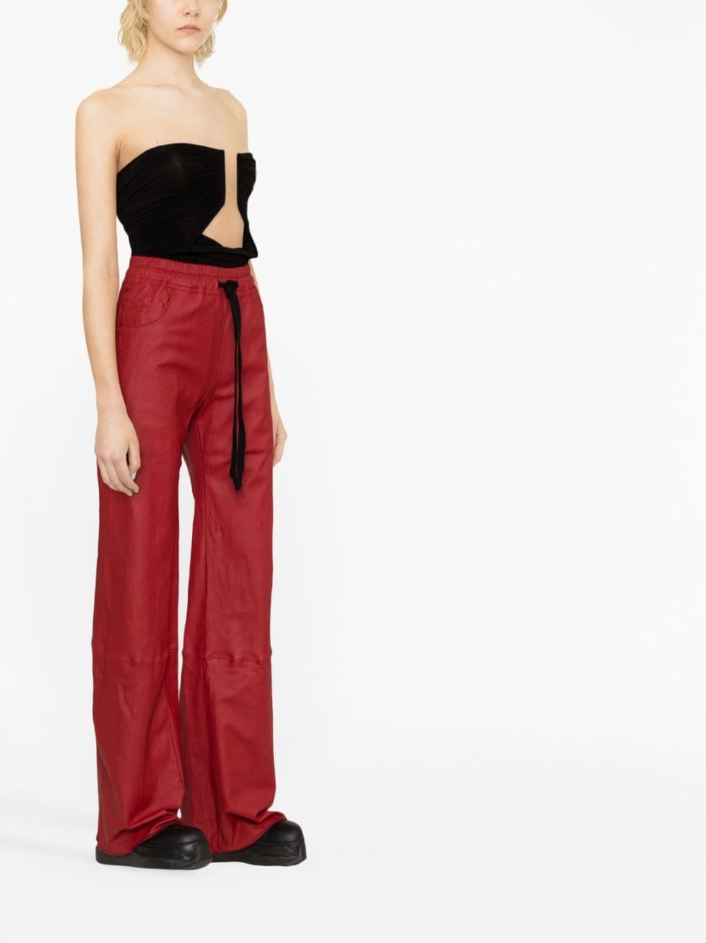 wide-leg leather drawstring trousers - 4