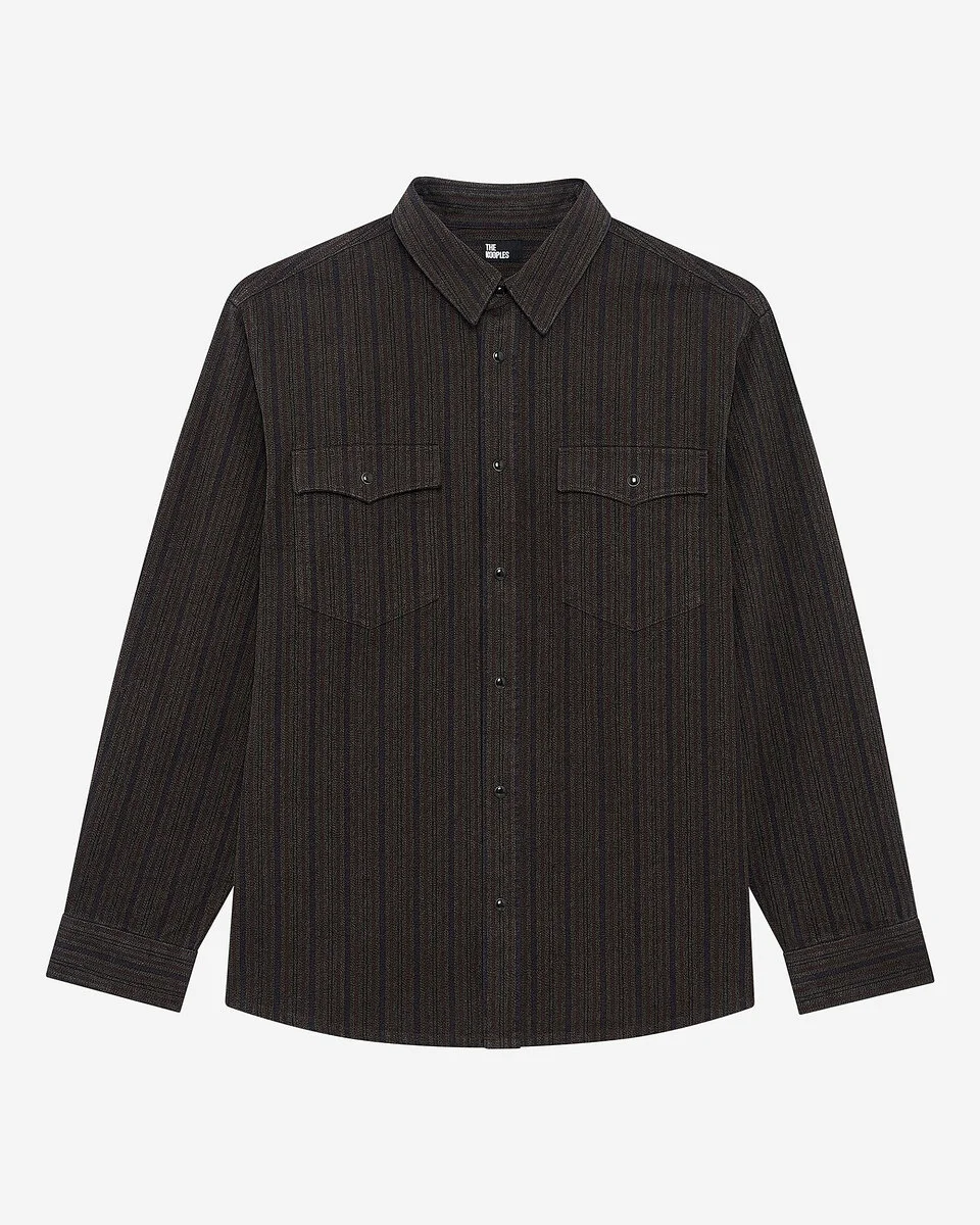 BROWN AND BLUE MOLTEN STRIPE OVERSHIRT - 1