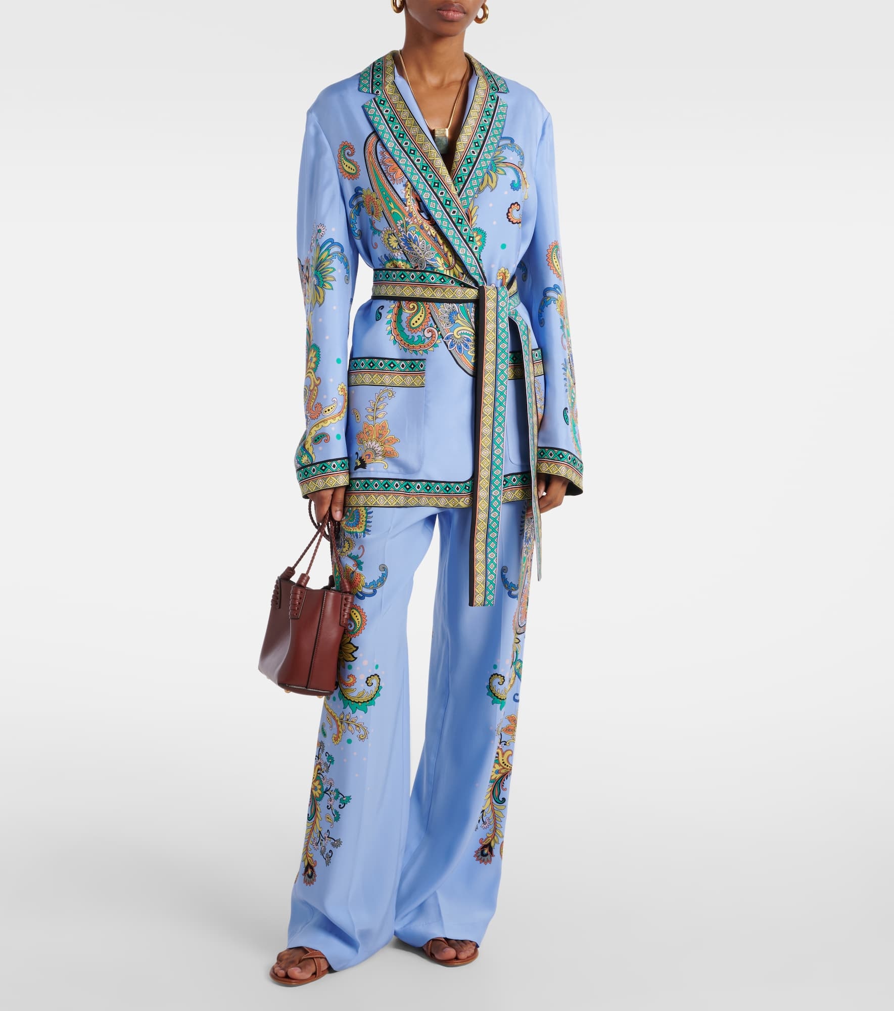 Paisley silk twill wrap blazer - 2