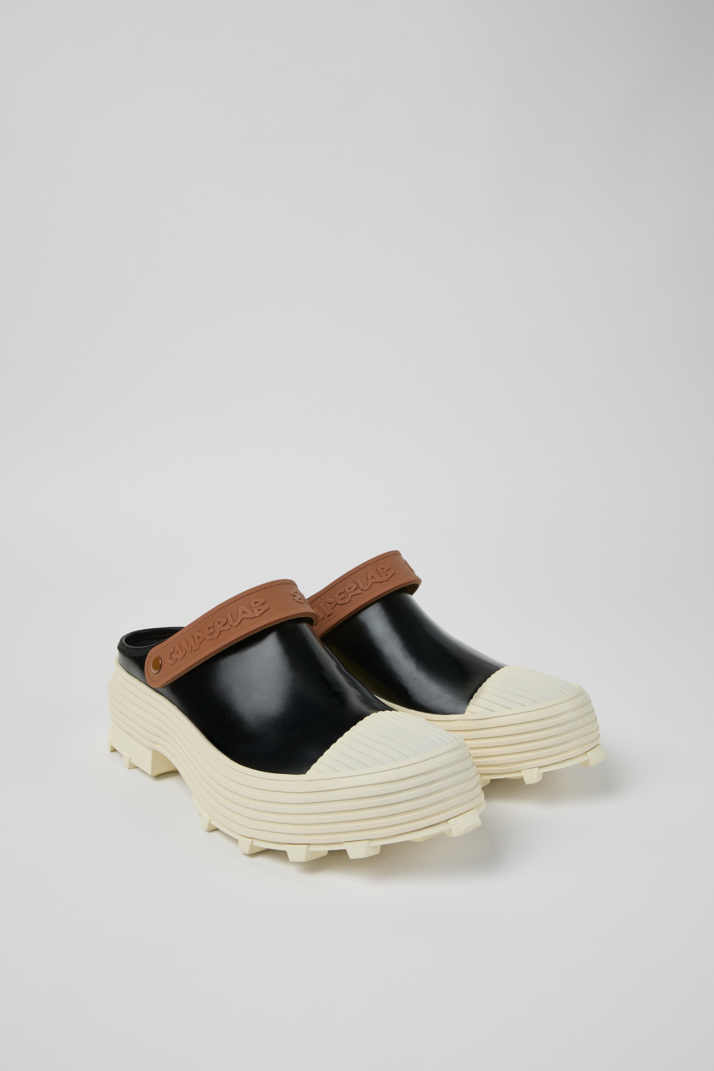 Black-White-Brown Leather Clogs - 2