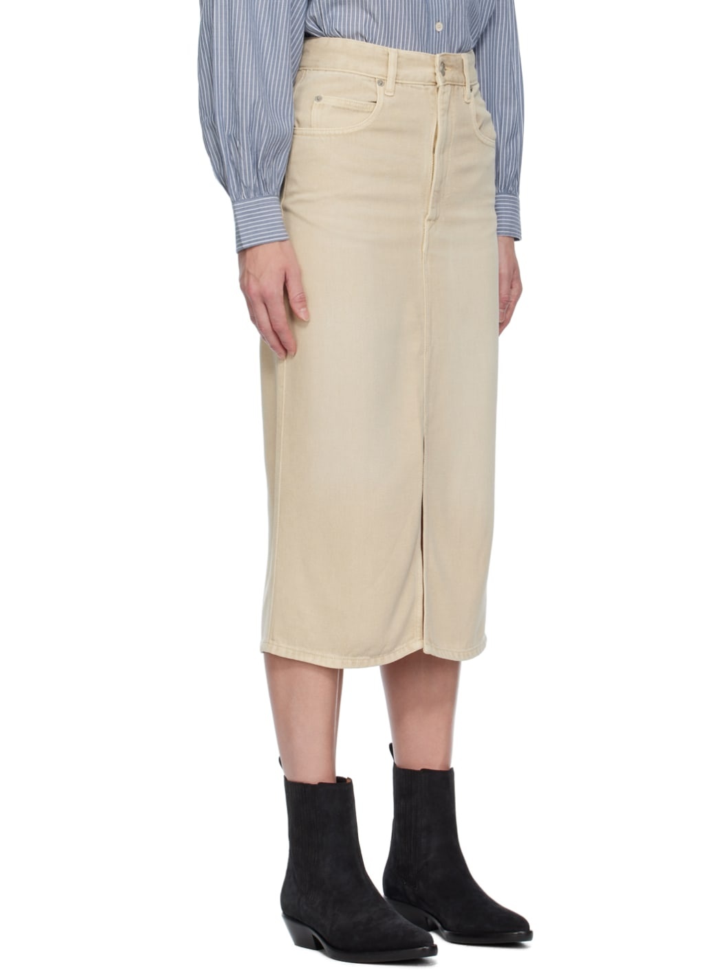 Beige Tilauria Denim Midi Skirt - 2