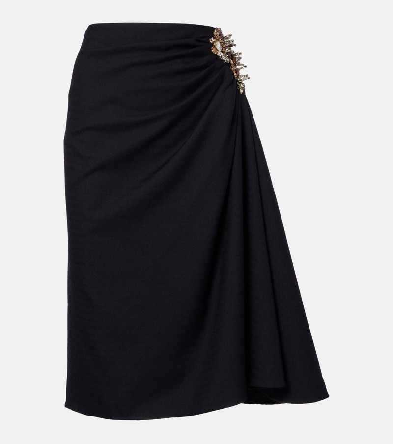 Embellished draped wool midi skirt 1