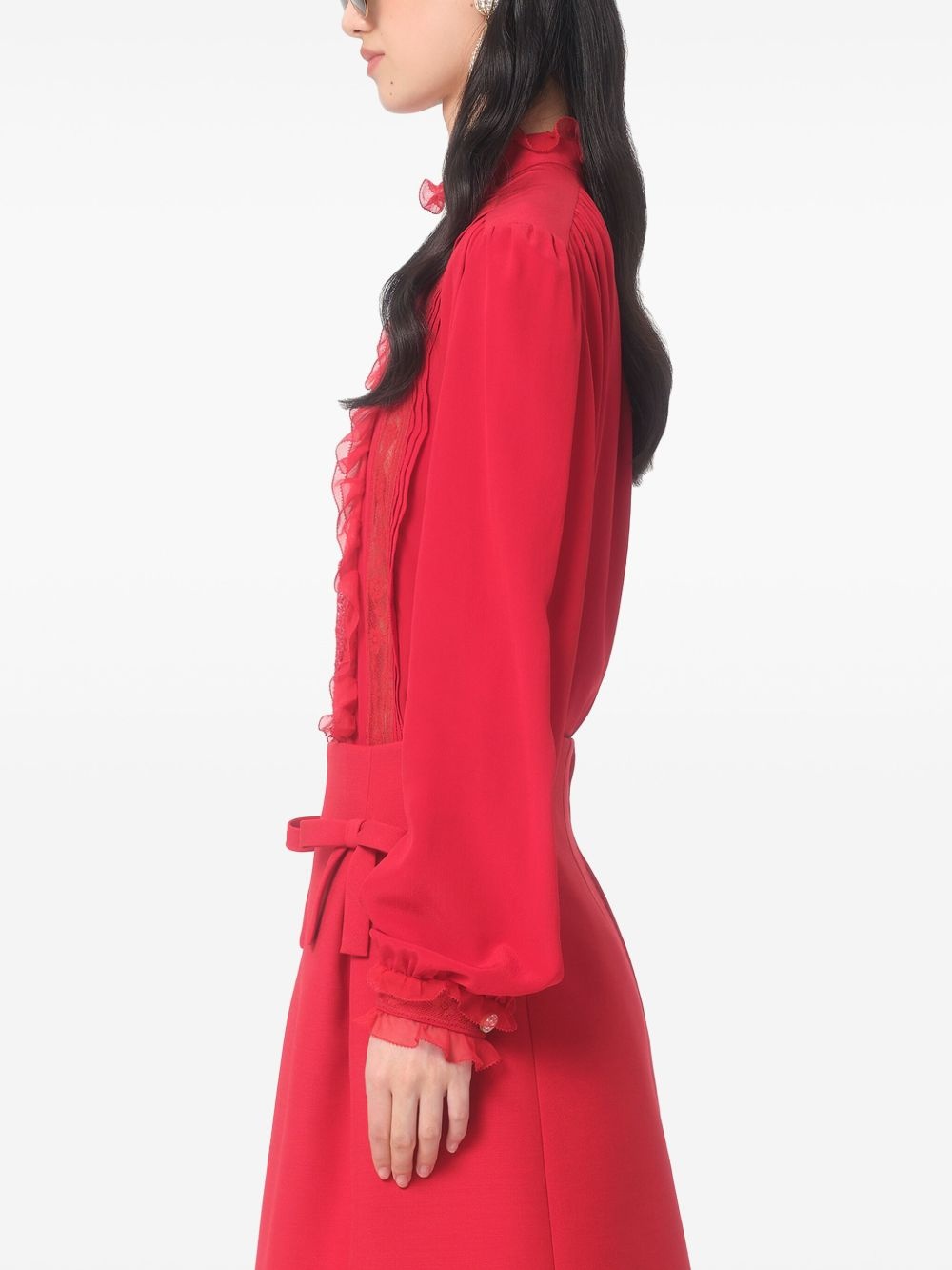 lace-trim silk blouse - 5