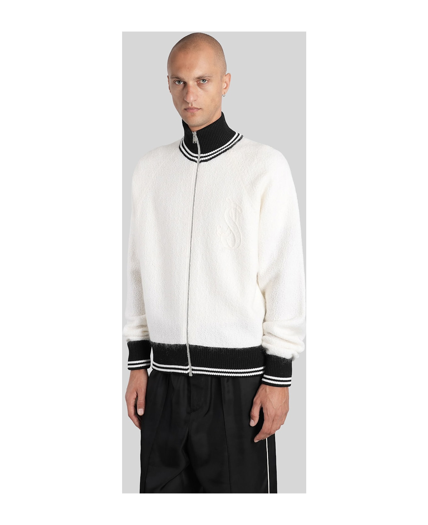 Hn Ls Zip Up Jkt Knitwear In White Wool - 4