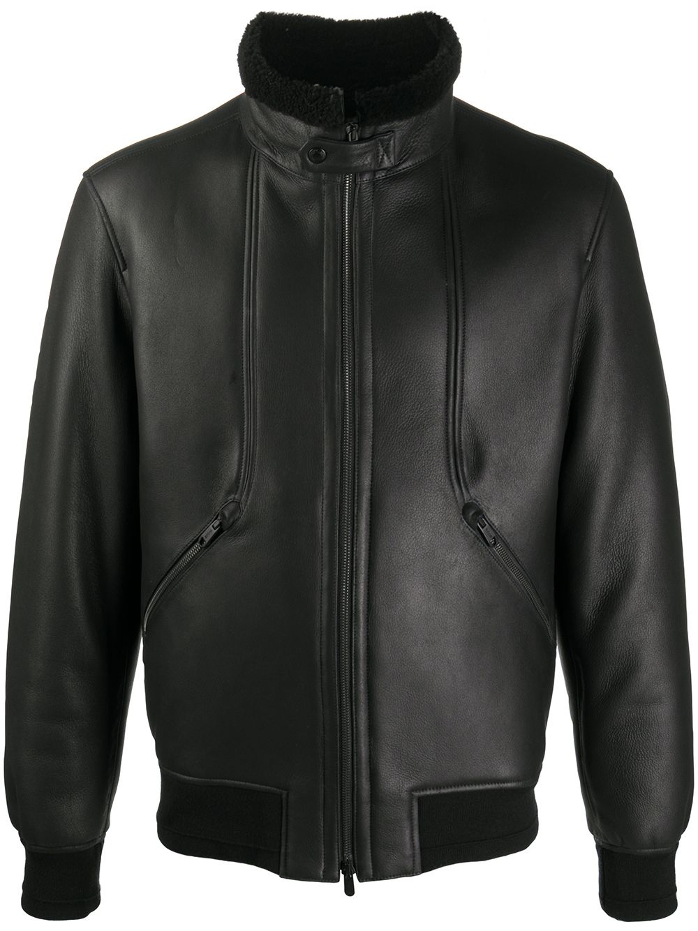 high neck lambskin jacket - 1