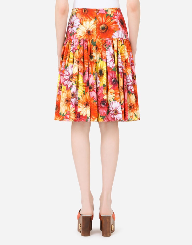 Poplin midi skirt with gerbera-daisy print with high waistband - 2