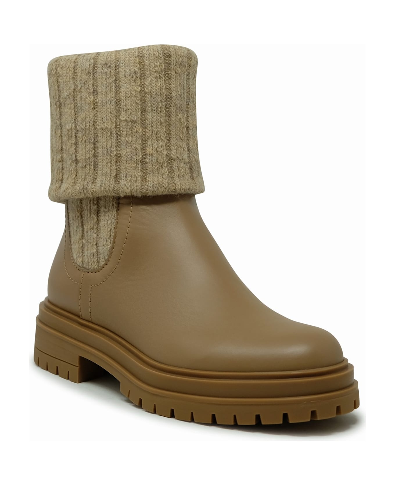 Gianvito Rossi Camel Calf And Knit Leather Boots - 2