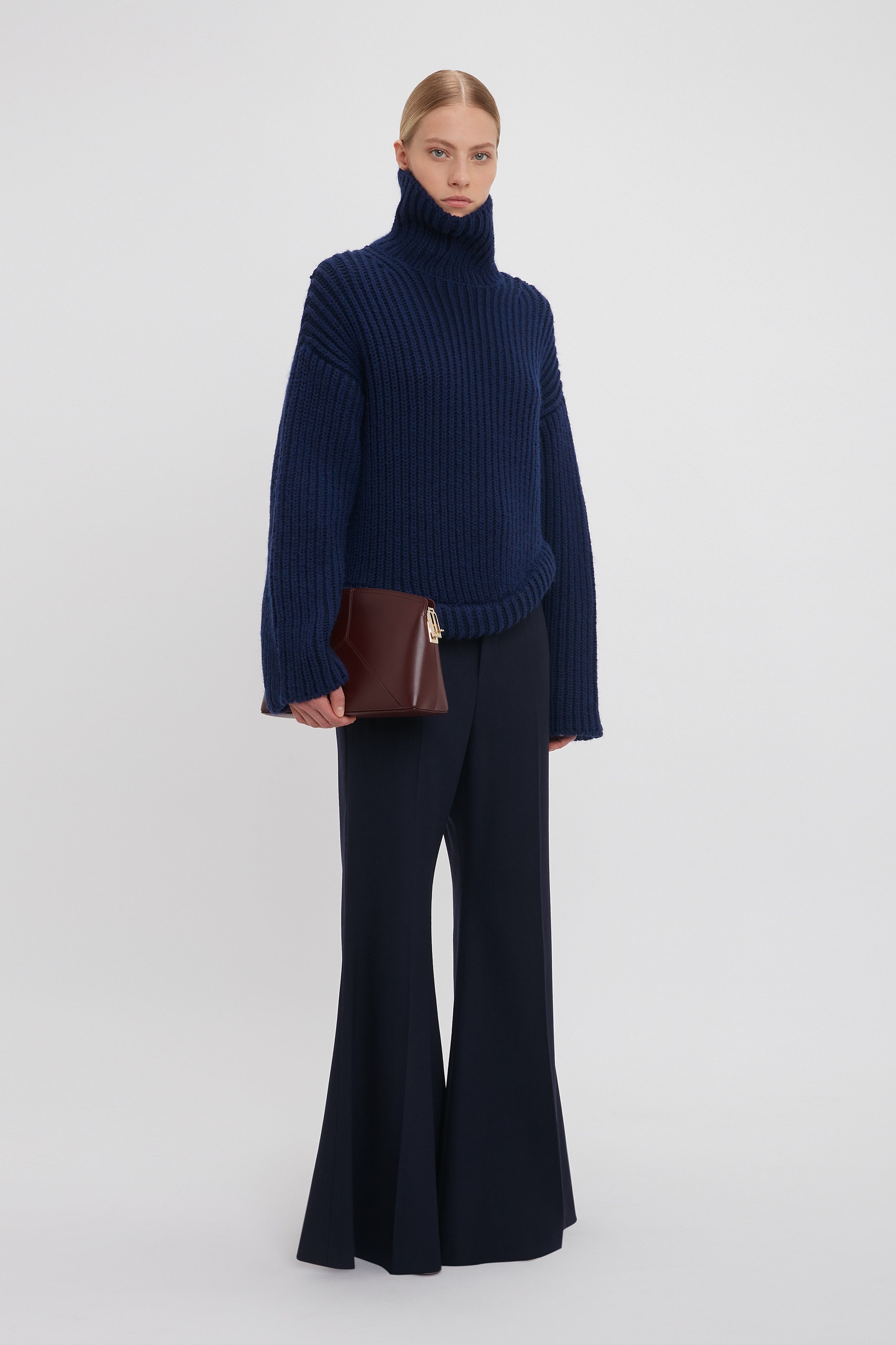 High Neck Knit Jumper In Ink Blue - 6